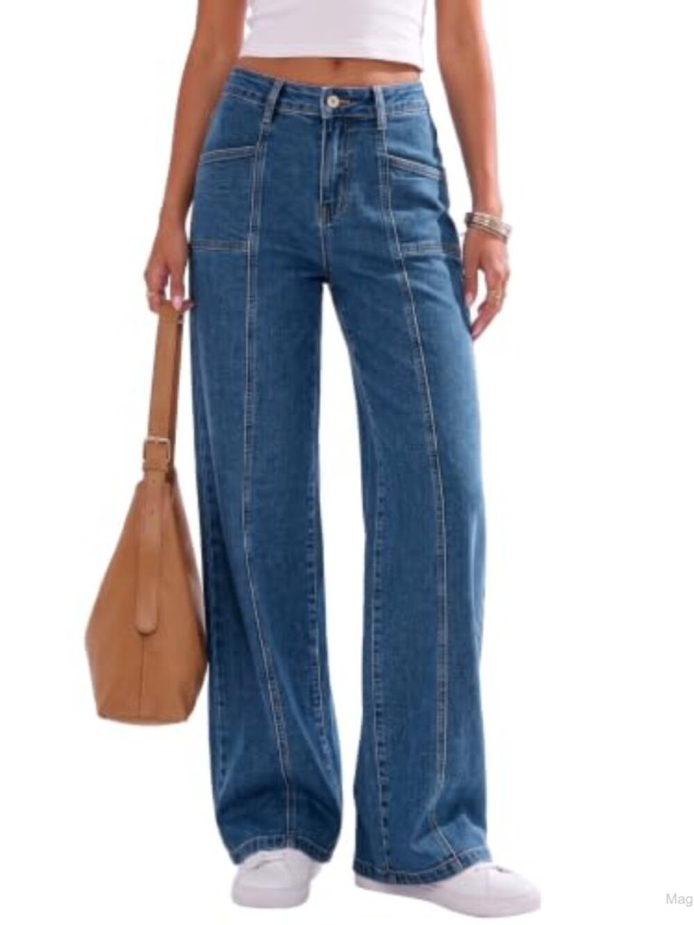 High Waisted Wide Leg Jeans - Loose Fit Denim Pants with Utility Pockets